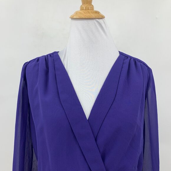 BCBGeneration Surplice Dress Womens XXS Royal Blue Cinch Waist Chiffon Sleeves - Picture 3 of 16